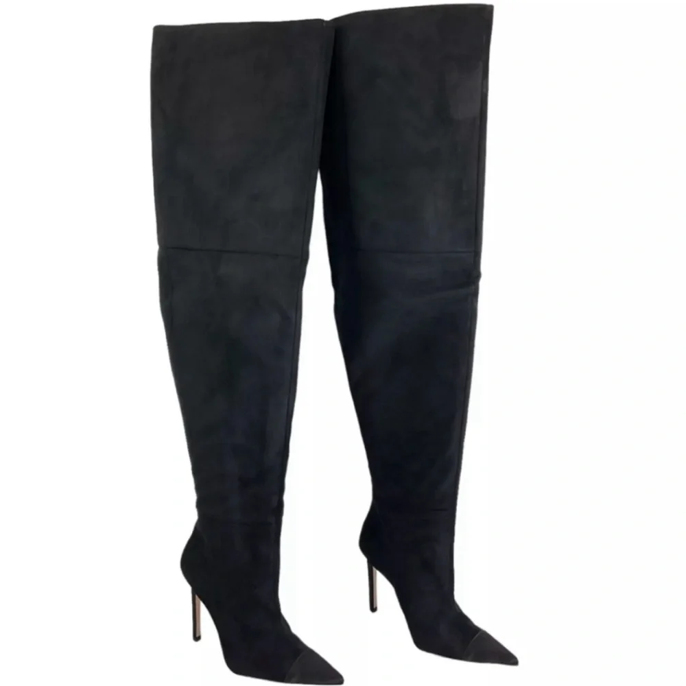 Good American Thigh High Slouch Faux Suede Women’s Black Boots Size 5.5